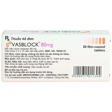 Thuốc Vasblock 160mg Điều Trị Tăng Huyết Áp, Suy Tim (Hộp 3 Vỉ X 10 Viên)