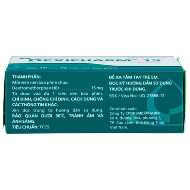 Thuốc Dexipharm 15mg điều trị ho khan, ho do kích ứng (10 vỉ x 10 viên)