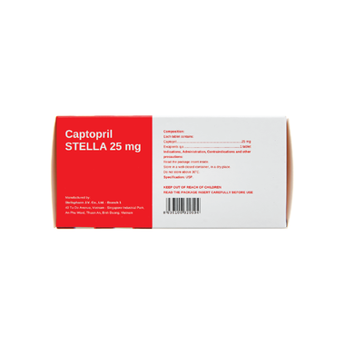 Thuốc Captopril Stella 25mg trị tăng huyết áp, suy tim (10 vỉ x 10 viên)