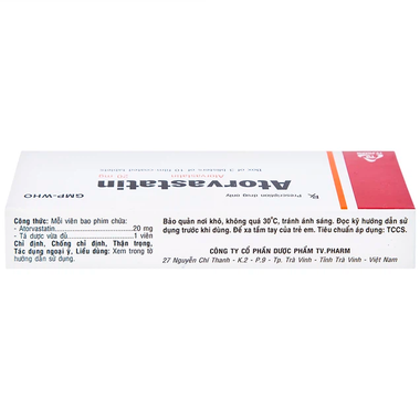 Thuốc Atorvastatin 20mg điều trị tăng cholesterol máu (3 vỉ x 10 viên)
