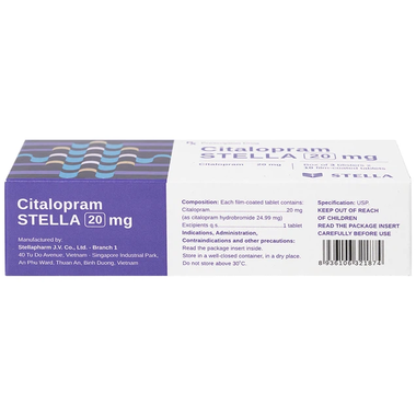 Thuốc Citalopram Stella 20mg trị trầm cảm và rối loạn hoảng sợ (3 vỉ x 10 viên)