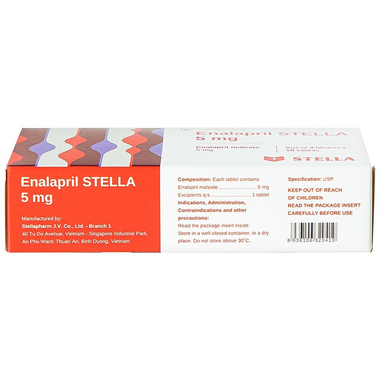 Thuốc Enalapril 5mg điều trị tăng huyết áp, suy tim sung huyết (3 vỉ x 10 viên)
