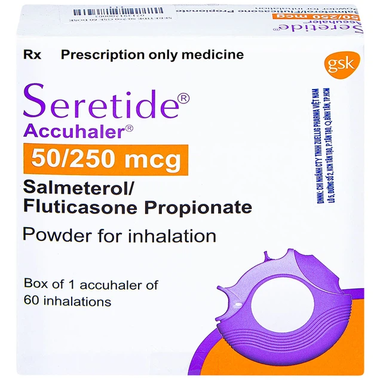 Bột hít phân liều Seretide Evohaler DC 50/250 Gsk điều trị hen phế quản, tắc nghẽn phổi mạn tính (60 liều)