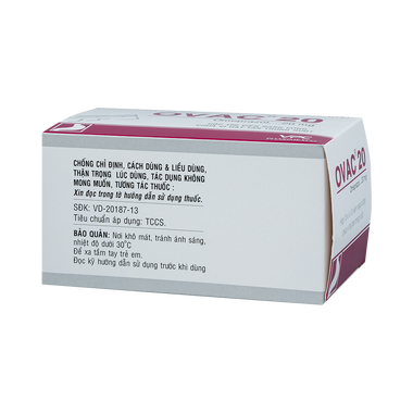 Thuốc Ovac 20mg Pharimexco điều trị và dự phòng tái phát loét dạ dày, tá tràng (10 vỉ x 10 viên)