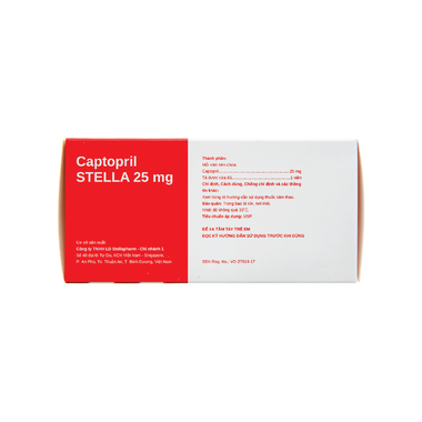 Thuốc Captopril Stella 25mg trị tăng huyết áp, suy tim (10 vỉ x 10 viên)