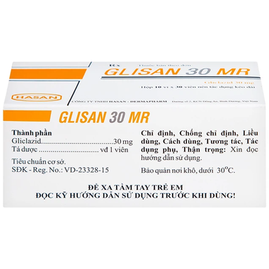 Thuốc Glisan 30 MR Hasan điều trị đái tháo đường tuýp 2 (2 vỉ x 30 viên)