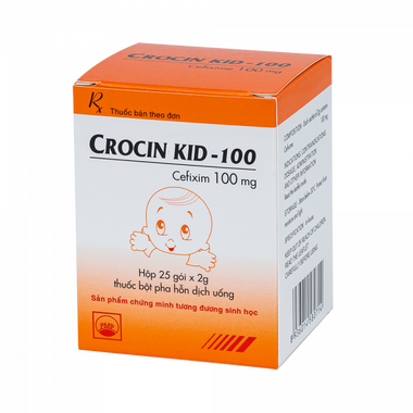 Bột Crocin Kid 100mg Pymepharco điều trị viêm phổi, viêm xoang, viêm họng (25 gói)