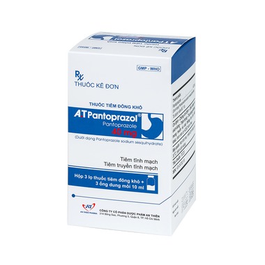Thuốc A.T Pantoprazol inj điều trị loét dạ dày tá tràng, trào ngược dạ dày (3 lọ)