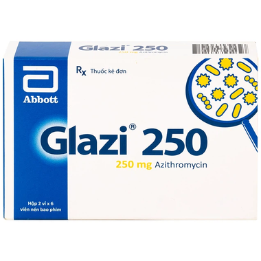 Thuốc Glazi 250 điều trị viêm xoang cấp, viêm tai giữa cấp, viêm họng, viêm amidan (2 vỉ x 6 viên)