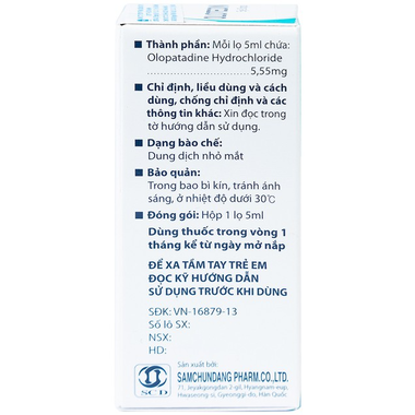 Thuốc nhỏ mắt Olotedin Eye Drops Samchundang Pharm điều trị viêm kết mạc dị ứng theo mùa (5ml)