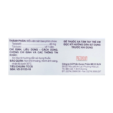 Thuốc Zevagra 20mg điều trị rối loạn cương dương (1 vỉ x 2 viên)
