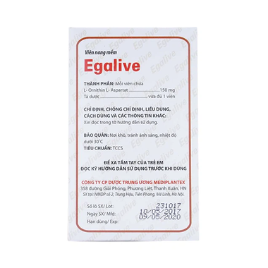 Thuốc Egalive 150mg Mediplantex hỗ trợ điều trị chứng tăng amoniac huyết (6 vỉ x 10 viên)