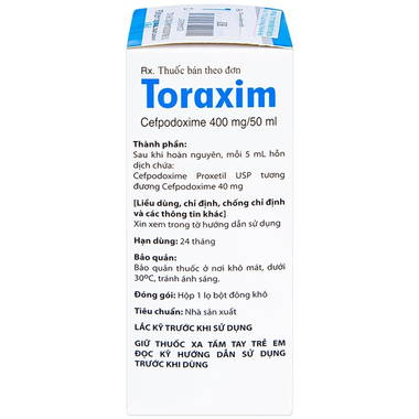 Bột pha hỗn dịch uống Toraxim 400mg/50ml Deltapharm điều trị các chứng nhiễm khuẩn (50ml)