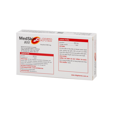 Thuốc MedSkin Clovir 800 điều trị nhiễm virus Herpes simplex, bệnh thủy đậu, viêm do Zona (3 vỉ x 10 viên)