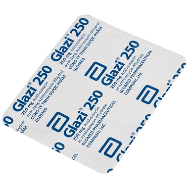 Thuốc Glazi 250 điều trị viêm xoang cấp, viêm tai giữa cấp, viêm họng, viêm amidan (2 vỉ x 6 viên)