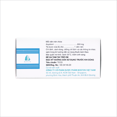 Thuốc Acyclovir Boston 800mg hỗ trợ phòng ngừa và trị nhiễm virus (Hộp 25 viên)