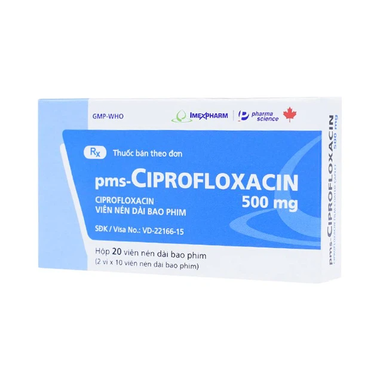 Thuốc PMS-Ciprofloxacin 500mg điều trị trong các trường hợp nhiễm khuẩn nặng (2 vỉ x 10 viên)