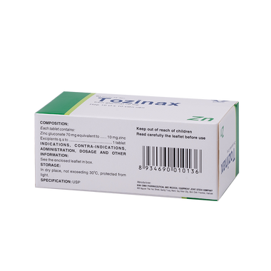 Thuốc bổ sung và điều trị thiếu kẽm Tozinax 70mg (10Vi x 10Vien)