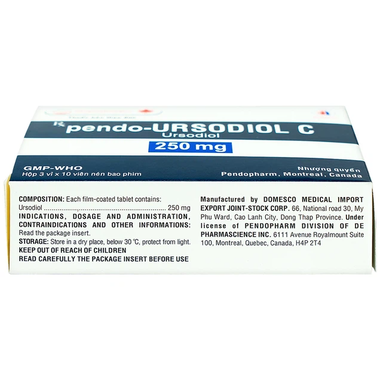 Viên nén pendo-Ursodiol C 250mg điều trị xơ gan mật nguyên phát (3 vỉ x 10 viên)