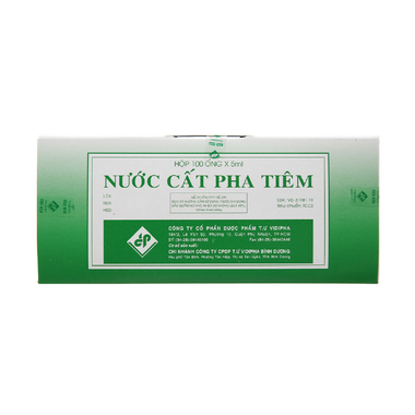 Nước cất pha tiêm Vidipha hòa tan thuốc tiêm bột (100 ống x 5ml)
