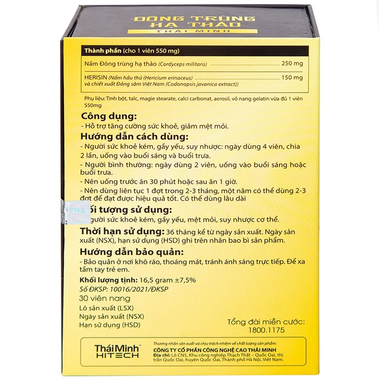Thực phẩm bảo vệ sức khỏe Đông Trùng Hạ Thảo Thái Minh (30 viên)