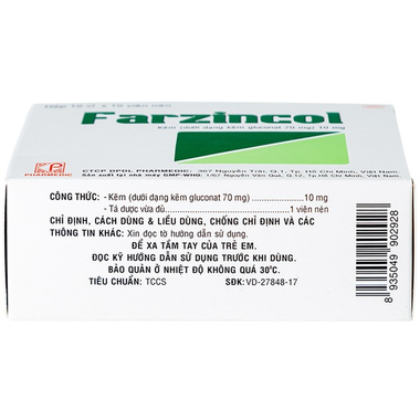 Thuốc Farzincol 10mg bổ sung kẽm, trị thiếu kẽm (10 vỉ x 10 viên)