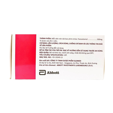 Thuốc Glotadol 500Mg Glomed Hỗ Trợ Giảm Đau, Hạ Sốt (10 Vỉ X 10 Viên)