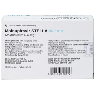 Thuốc Molnupiravir Stella 400mg hỗ trợ điều trị covid-19 (2 vỉ x 10 viên)