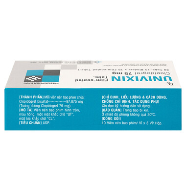 Thuốc Univixin 75mg chống đông máu, ngừa đột quỵ (3 vĩ 10 viên)