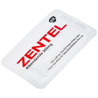 Thuốc Zentel 200mg điều trị các bệnh lý lâm sàng gây ra bởi các giun đường ruột nhạy cảm (2 viên)