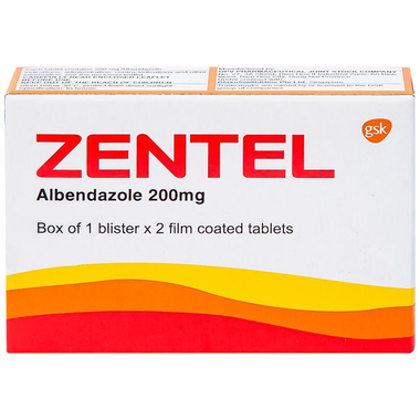 Thuốc Zentel 200mg điều trị các bệnh lý lâm sàng gây ra bởi các giun đường ruột nhạy cảm (2 viên)