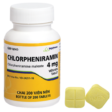 Thuốc Chlorpheniramin 4mg Imexpharm điều trị viêm mũi dị ứng, chảy nước mũi (Chai 200 viên)