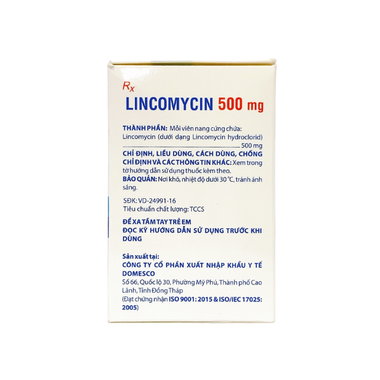Thuốc Lyncomycin 500mg Domesco điều trị các loại nhiễm khuẩn (20 vỉ x 10 viên)