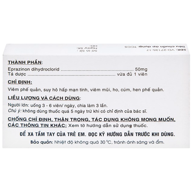 Thuốc Eprazinone 50mg Mebiphar điều trị viêm phế quản, suy hô hấp mạn tính (3 vỉ x 10 viên)