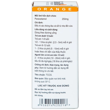 Thuốc Sara Organge hạ sốt và giảm đau (60ml)