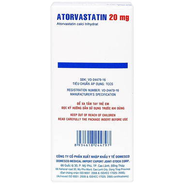 Thuốc Atorvastatin 20mg DMC điều trị tăng lipid huyết, phòng ngừa bệnh tim mạch (2 vỉ x 10 viên)