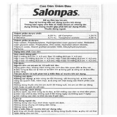 Cao dán Salonpas giảm đau, kháng viêm (gói x 10 miếng)