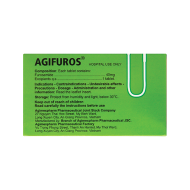 Thuốc Agifuros 40mg điều trị phù phổi cấp, phù do tim, gan, thận (10 vỉ x 25 viên)