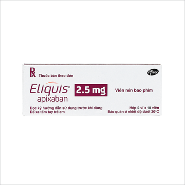Thuốc Eliquis 2.5mg Pfizer phòng ngừa biến cố thuyên tắc huyết khối tĩnh mạch, đột quỵ (20 viên)