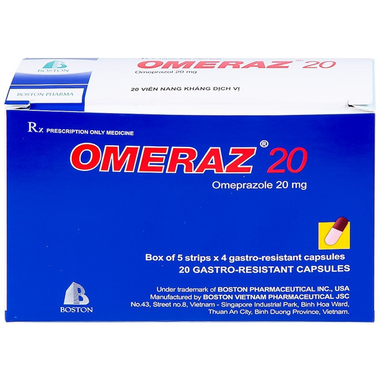 Thuốc Omeraz 20 Boston điều trị và dự phòng tái phát loét dạ dày, tá tràng (5 vỉ x 4 viên)