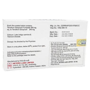 Thuốc Tenoxil 300mg điều trị viêm gan B mạn tính (3 vỉ x 10 viên)