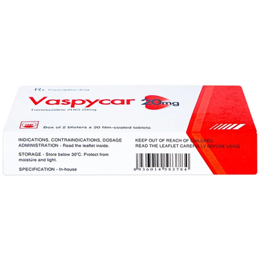 Thuốc Vaspycar 20mg Pymepharco điều trị đau thắt ngực ổn định (2 vỉ x 30 viên)