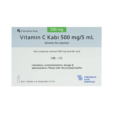 Thuốc tiêm Vitamin C Kabi 500mg/5ml phòng và điều trị bệnh Scorbut (1 vỉ x 6 ống )