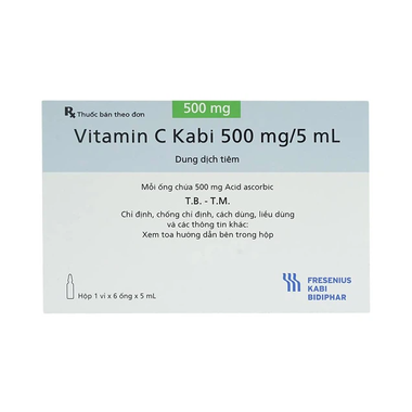 Thuốc tiêm Vitamin C Kabi 500mg/5ml phòng và điều trị bệnh Scorbut (1 vỉ x 6 ống )