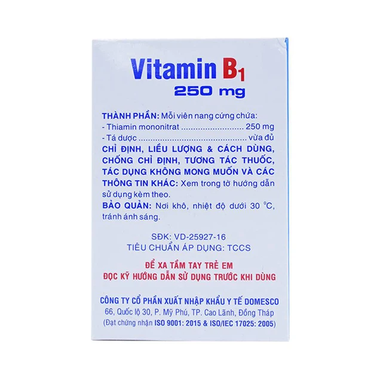 Thuốc Vitamin B1 250mg hỗ trợ điều trị bệnh do thiếu Vitamin B1 (Hộp 200 viên)