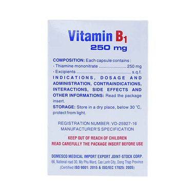 Thuốc Vitamin B1 250mg hỗ trợ điều trị bệnh do thiếu Vitamin B1 (Hộp 200 viên)