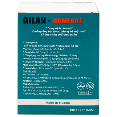 Dung dịch nhỏ mắt Gilan Ultra - Comfort giảm khô mắt (30 ống x 0.4ml)