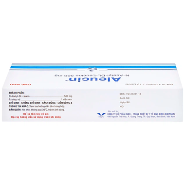 Thuốc Aleucin 500mg Bidiphar điều trị các cơn chóng mặt (3 vỉ x 10 viên)