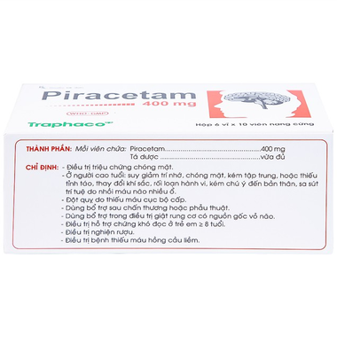 Viên nang cứng Piracetam 400mg Traphaco điều trị triệu chứng chóng mặt, suy giảm trí nhớ (6 vỉ x 10 viên)
