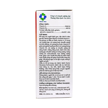Thuốc Vitamin AD OPC dự phòng, điều trị thiếu Vitamin A và D (4 vỉ x 10 viên)